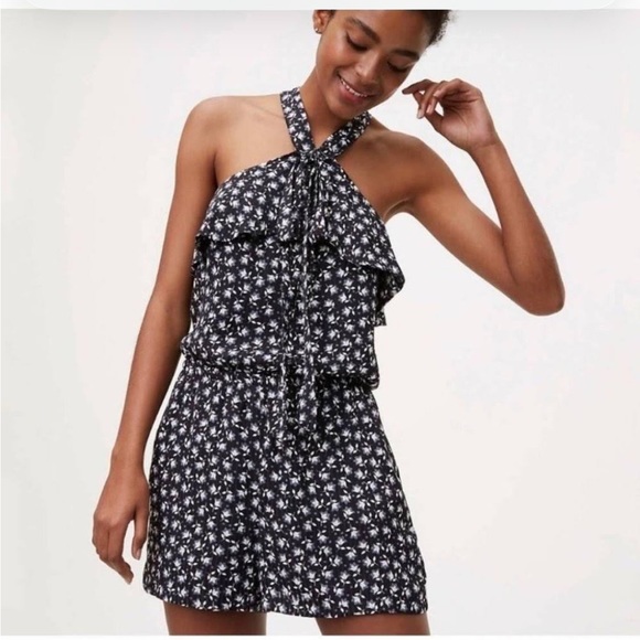 LOFT Pants - LOFT Bluebell Flounce Halter Romper Black-Size LP